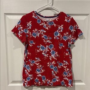 Like New! Red Floral T-Shirt with Blue Flowers
